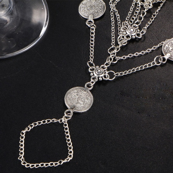 Boho Silver Coin Layered "BareFoot" Sandal Anklet - Picture 4 of 4